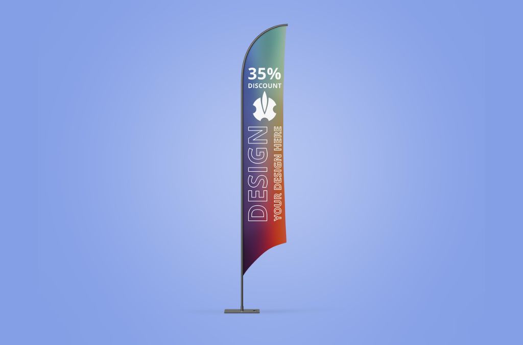 Feather Flag Floor Banner Mockup in Photoshop PSD Format