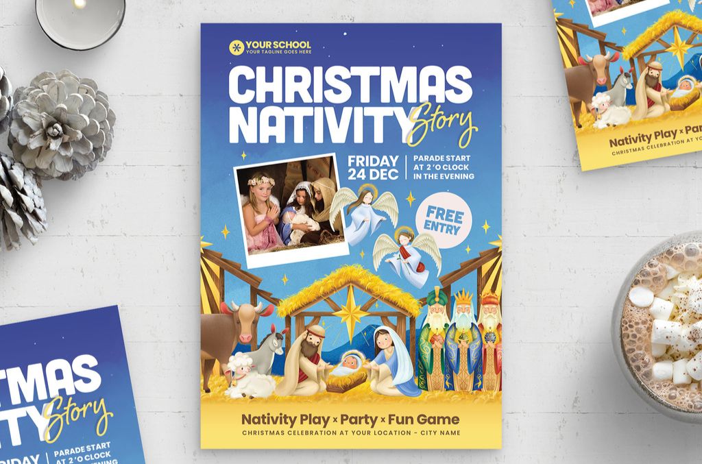 Christmas School Nativity Flyer Template in Photoshop PSD format