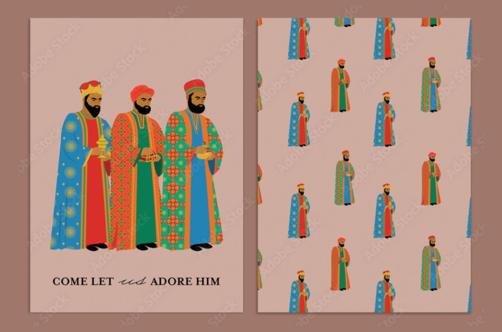 Three Wisemen Christmas Card Design in Illustrator AI format
