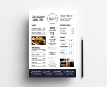 A4 Bar Menu Template Front