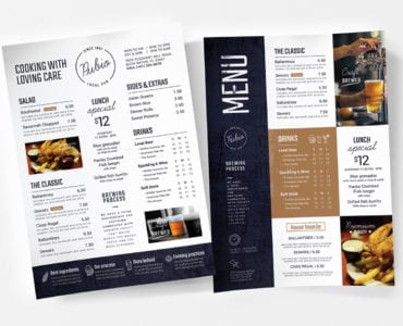 A4 Bar Menu Templates
