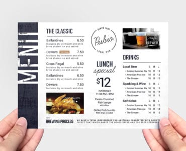 Bar Menu Flyer Template Back