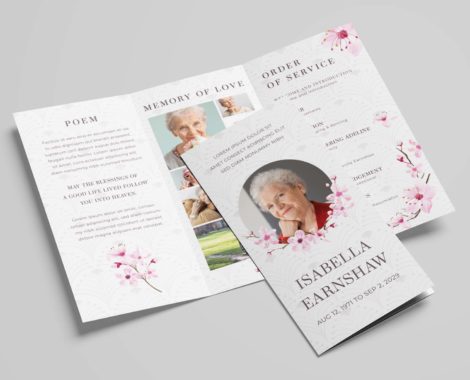 Cherry Blossom Funeral Program Flyer (PSD, AI, Vector Formats)