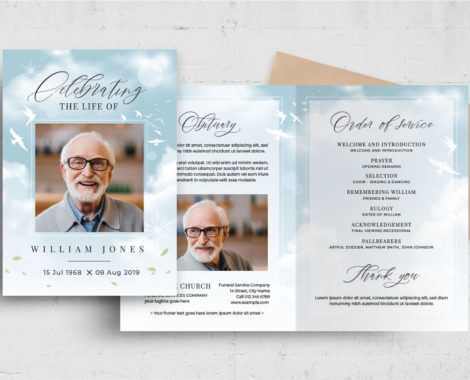 Blue Sky Funeral Program Template (PSD, AI, Vector Formats)