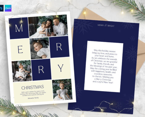 Christmas Family Greetings Card Template in Canva PSD AI & EPS