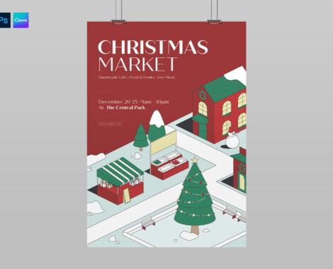 Christmas Market Poster Template in Canva AI PSD & EPS