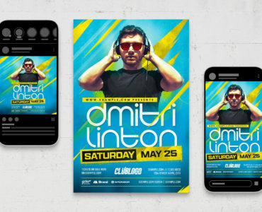 Blue & Yellow DJ Flyer Template (PSD, AI, Vector Formats)