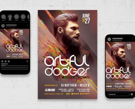 Glitch DJ Club Flyer Template (PSD, AI, Vector Formats)