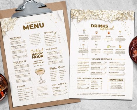 A4 Cocktail Menu Templates