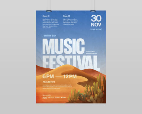 Desert Music Festival Poster Template in PSD