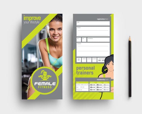 DL Female Fitness Rack Card Template