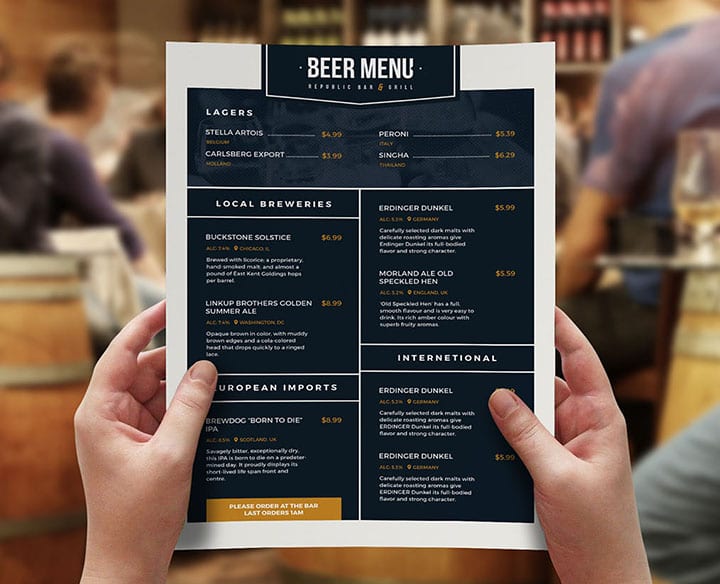 Free Beer Menu Template