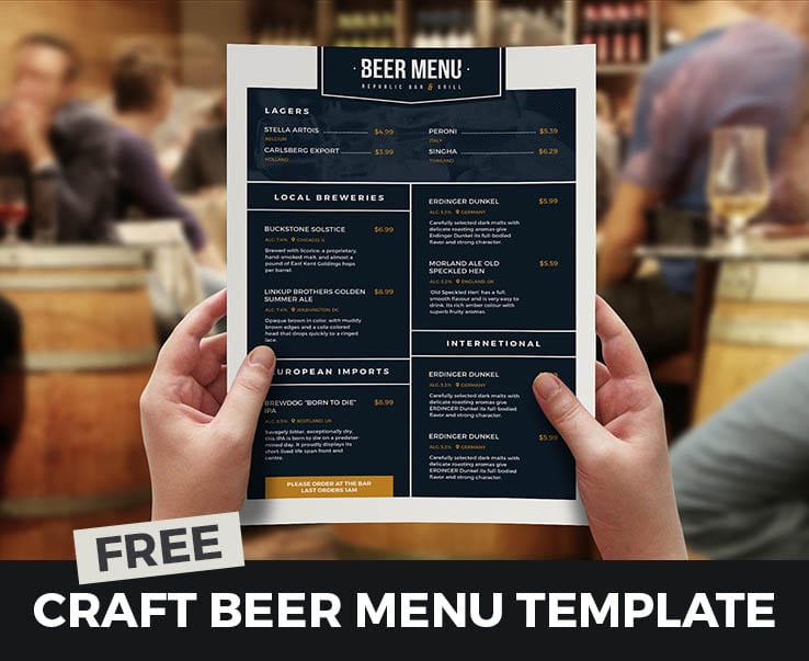 Free Craft Beer Menu Template for Photoshop & Illustrator