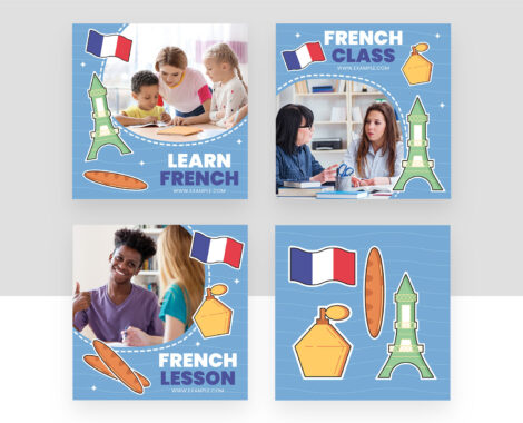 French Education Social Media Banner Set (AI, EPS, PSD Format)