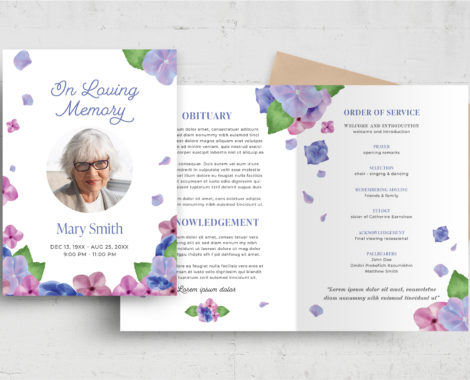 Purple Floral Funeral Program Flyer (PSD, AI, Vector Formats)