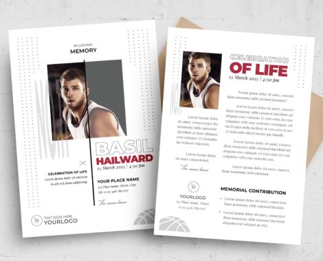 Basketball Funeral Memorial Flyer (PSD, AI, Vector Formats)