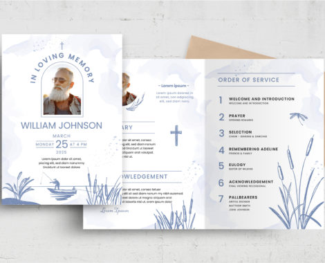 Fisherman Funeral Program Template (PSD, AI, Vector Formats)