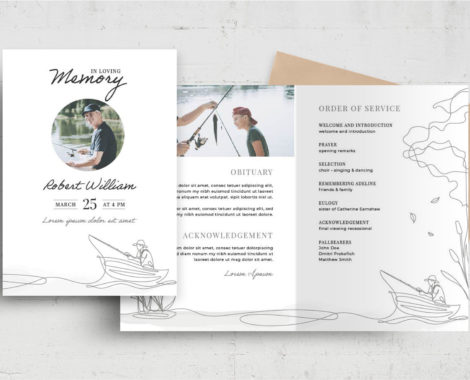 Minimalist Fisherman Funeral Program (PSD, AI, Vector Formats)