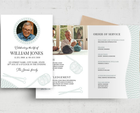 Funeral Program Knitting Theme (PSD, AI, Vector Formats)