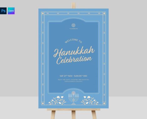 Hanukkah Welcome Sign Template in Canva PSD AI & EPS