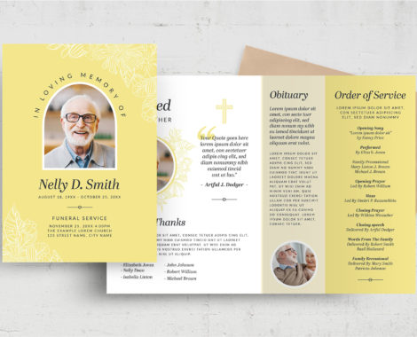 Yellow Funeral Program Template (PSD, AI, Vector Formats)