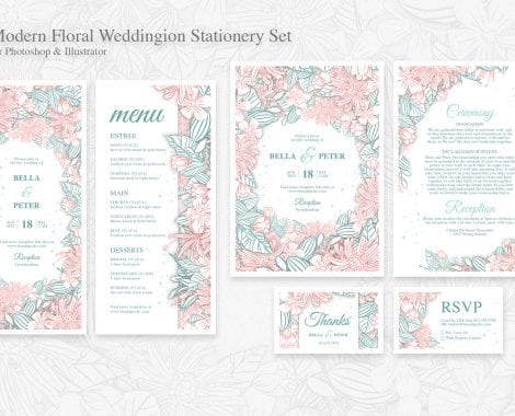 Modern Floral Wedding Stationery Templates