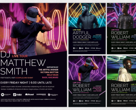 Neon DJ Flyer Templates for Photoshop
