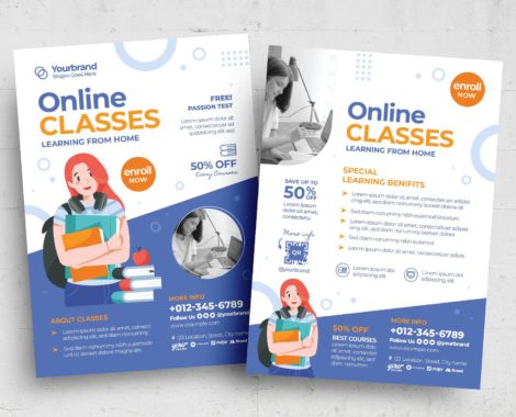 School Student Online Classes Flyer (PSD, AI, Vector Formats)