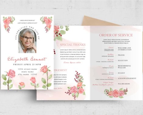Watercolor Rose Funeral Flyer (PSD, AI, Vector Formats)