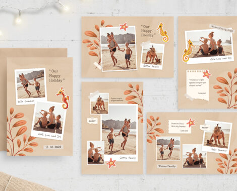 Summer Family Photo Card Template Set (PSD Format)
