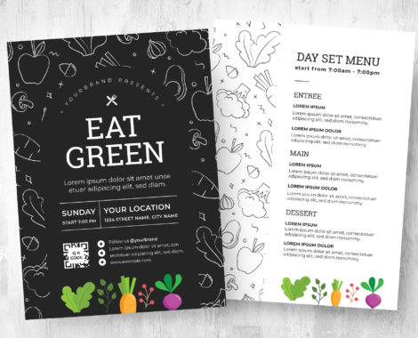 Vegan Cafe Flyer / Menu Template (PSD, Vector, Ai, EPS)