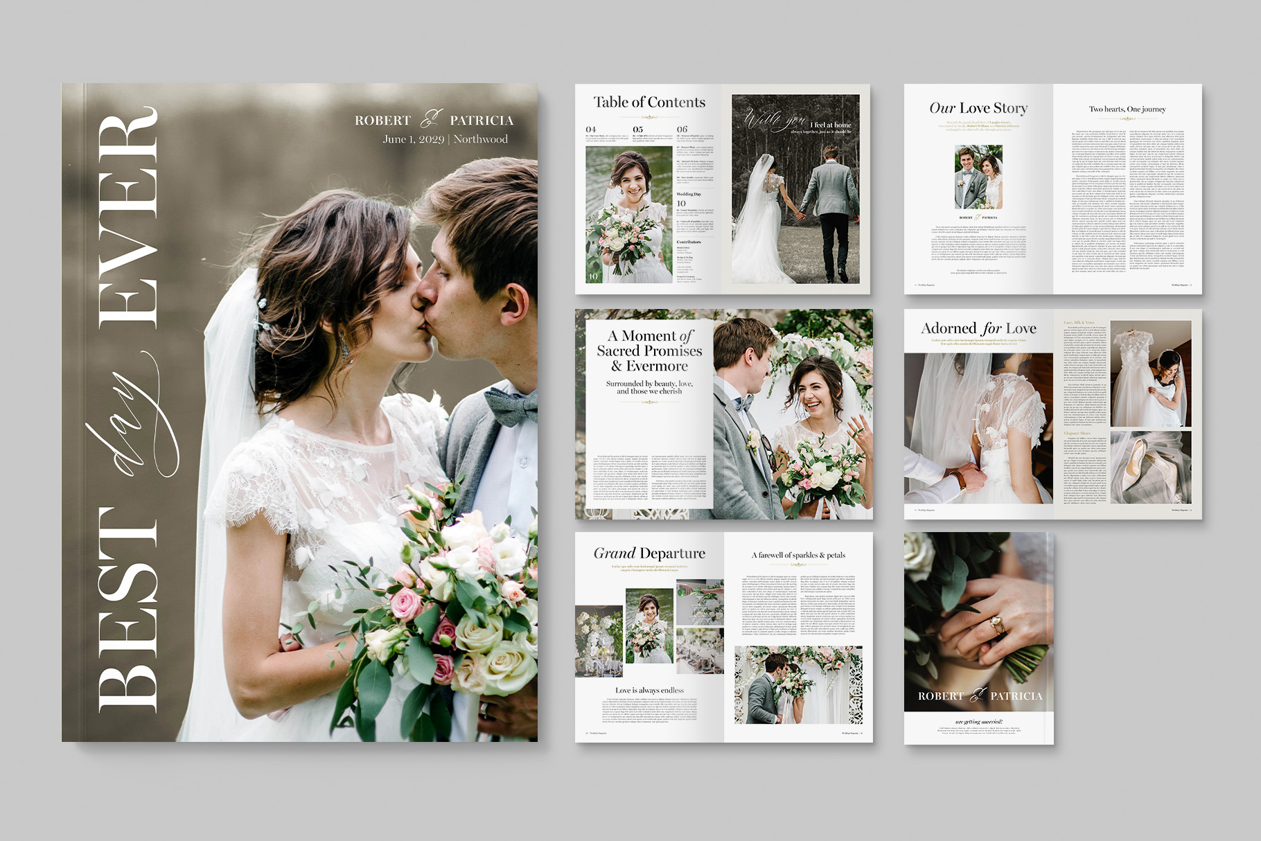 Wedding Day Magazine Template in Canva, InDesign IDML & INDD
