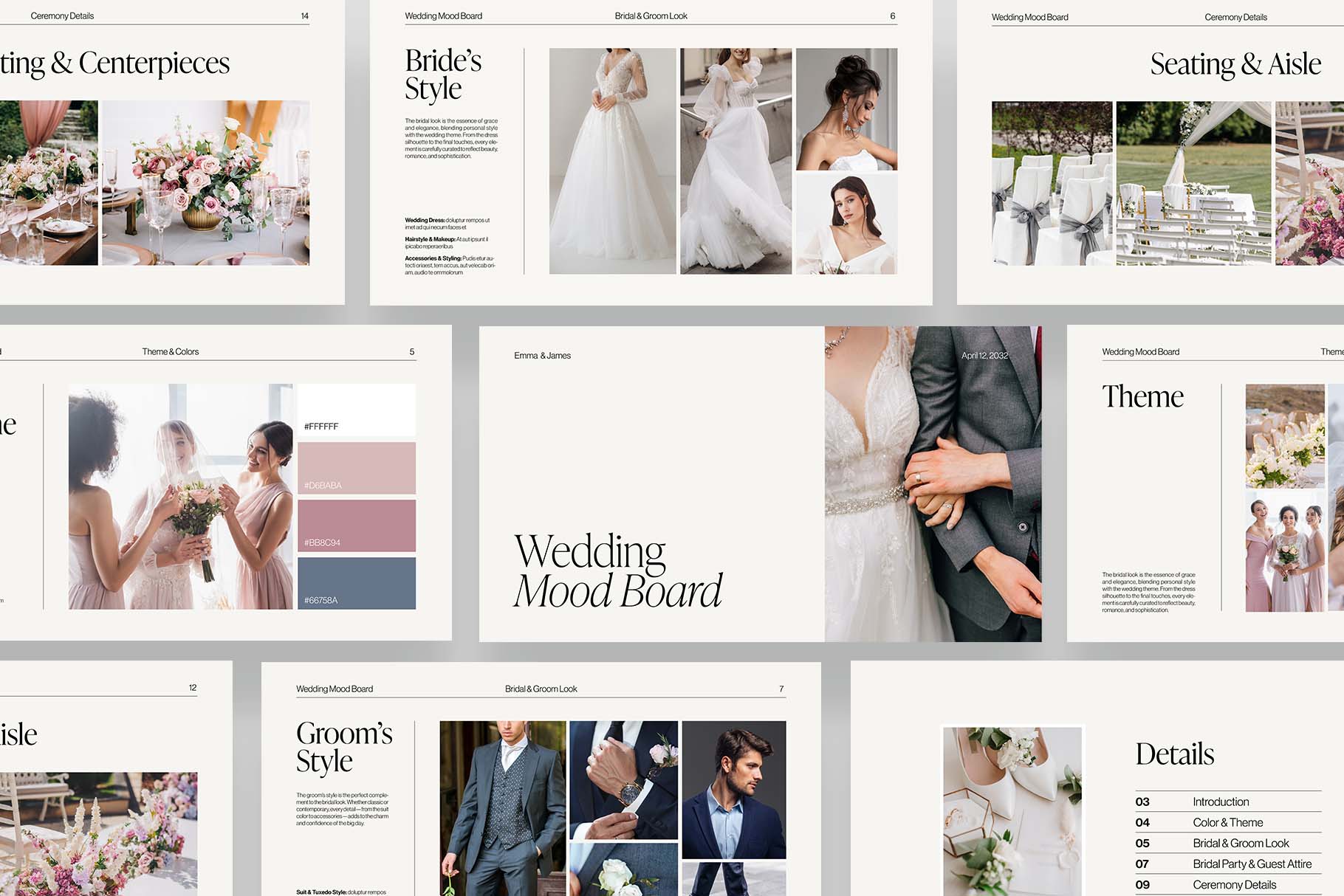 Wedding Mood Board Presentation Template in Canva, InDesign IDML & INDD