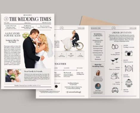 Wedding Program Newspaper Template in Canva, InDesign IDML & INDD