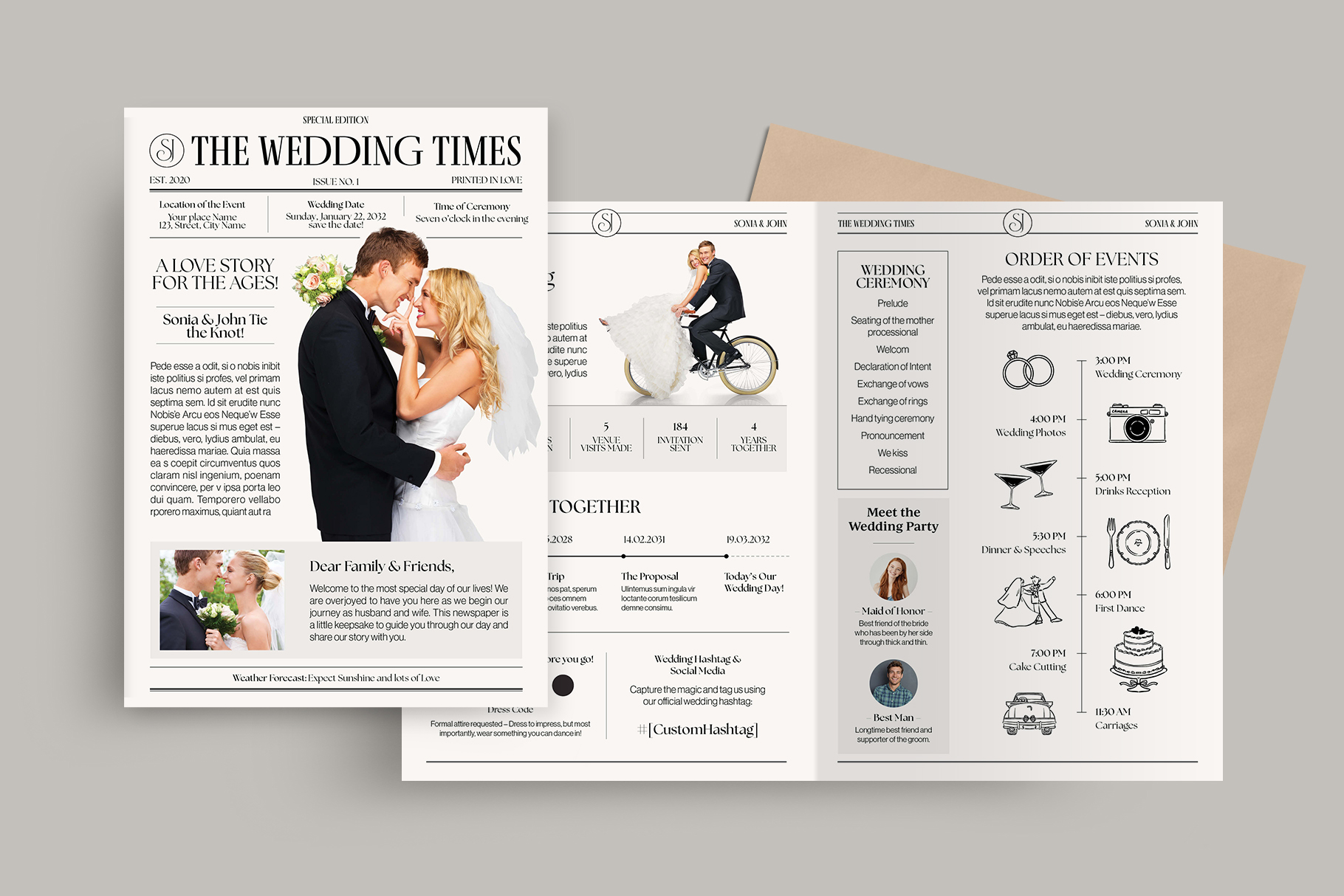 Wedding Program Newspaper Template in Canva, InDesign IDML & INDD