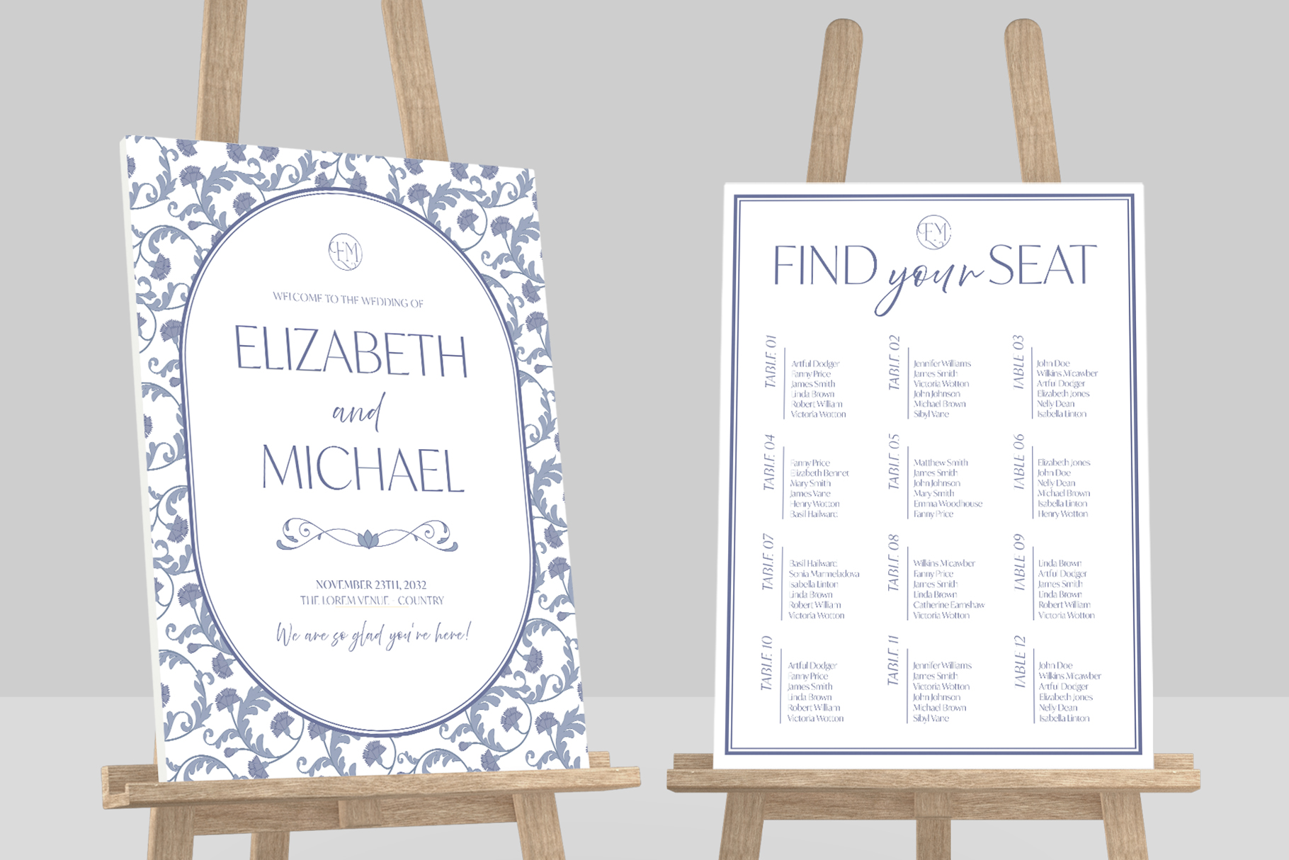 Wedding Welcome Sign & Seating Chart in Canva, InDesign IDML & INDD